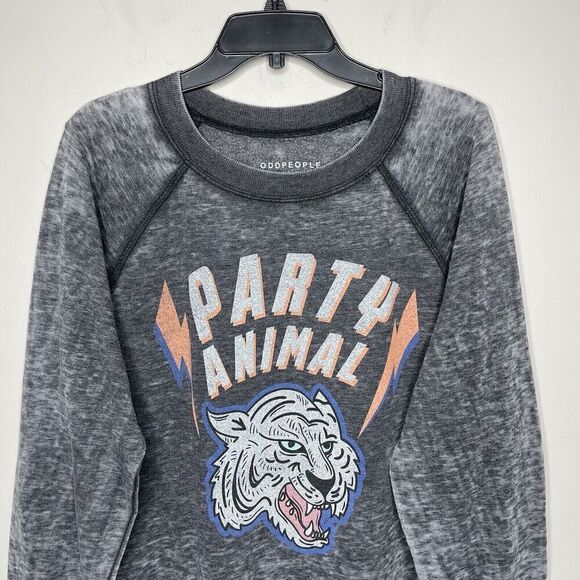 ODD PEOPLE Sweatshirt Womens Small Party Animal Graphic Pullover Oversized Gray - Picture 2 of 8